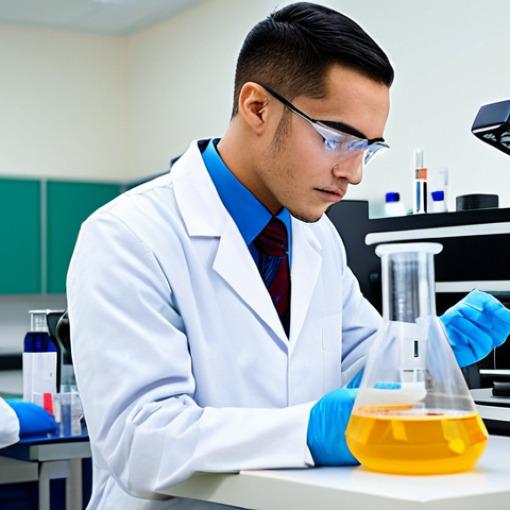 Lab Technician Training**

"A professional, fully clothed student wearing appropriate attire, working in a modern, well-equipped biomedical laboratory. They are carefully analyzing a sample using sophisticated equipment. Focus on precision and attention to detail. Background includes other students and instructors in lab coats. Safe for work, appropriate content, professional setting, perfect anatomy, natural proportions, modest."

**