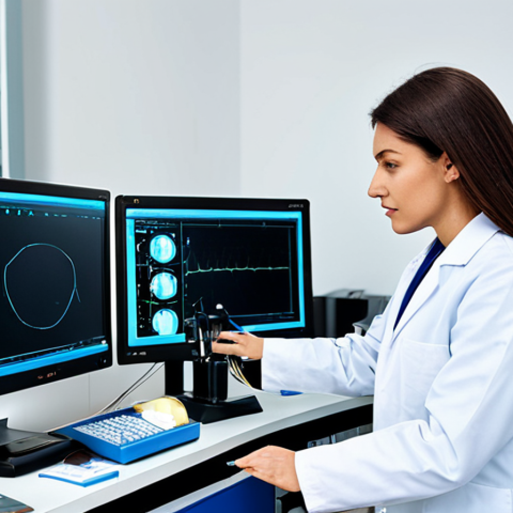 Modern Clinical Biochemistry Lab**

"A clean, well-lit clinical biochemistry laboratory in Italy, featuring a fully clothed, professional female technician in a lab coat analyzing samples with modern equipment. Display various automated analyzers and diagnostic tools in the background. Appropriate attire, safe for work, perfect anatomy, natural proportions, professional photography, high quality."

**