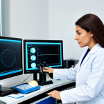 Modern Clinical Biochemistry Lab**

"A clean, well-lit clinical biochemistry laboratory in Italy, featuring a fully clothed, professional female technician in a lab coat analyzing samples with modern equipment. Display various automated analyzers and diagnostic tools in the background. Appropriate attire, safe for work, perfect anatomy, natural proportions, professional photography, high quality."

**