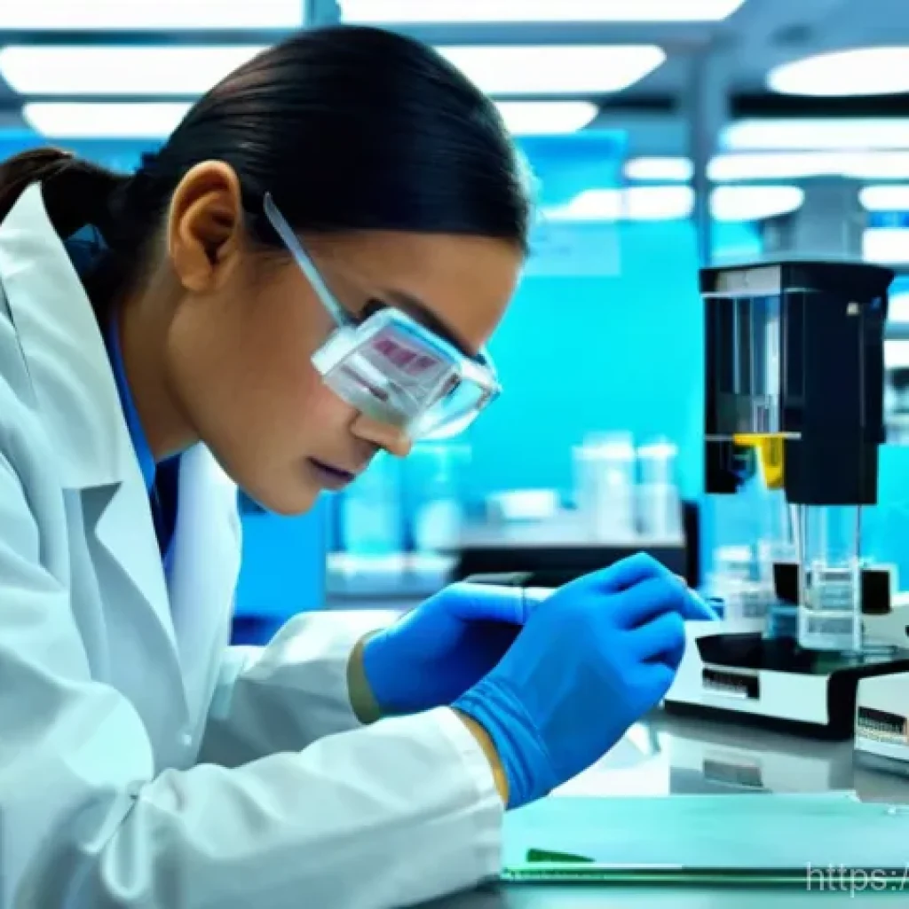 임상병리사의 하루 일과 - **Prompt:** A focused Biomedical Laboratory Technician (TSLB) in a bright, modern Italian diagnostic...