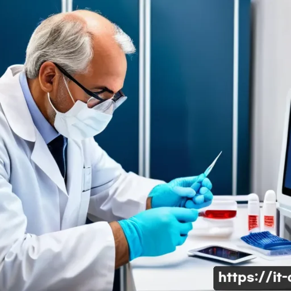 임상병리사 프리랜서 활동 가능성 - A professional freelance clinical laboratory technician working with portable medical equipment in a...