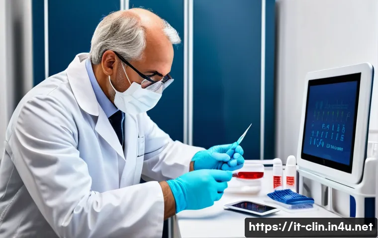 임상병리사 프리랜서 활동 가능성 - A professional freelance clinical laboratory technician working with portable medical equipment in a...