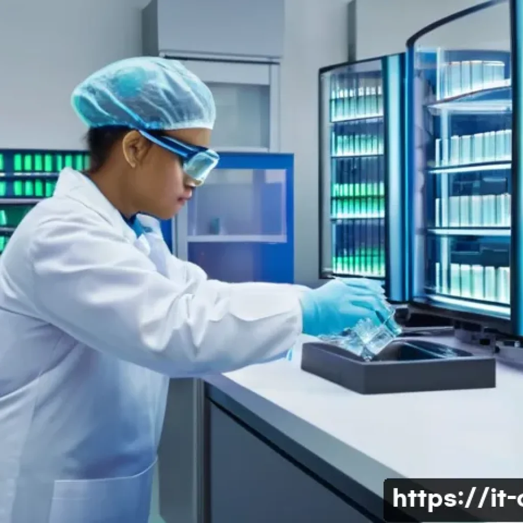 임상병리사 신규 기기 도입 사례 - A high-tech clinical laboratory scene showcasing advanced automated robotic systems processing hundr...