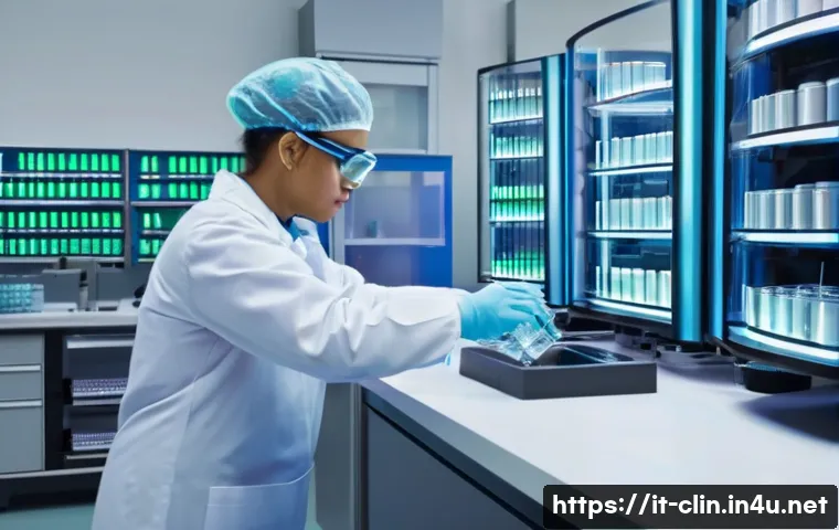 임상병리사 신규 기기 도입 사례 - A high-tech clinical laboratory scene showcasing advanced automated robotic systems processing hundr...