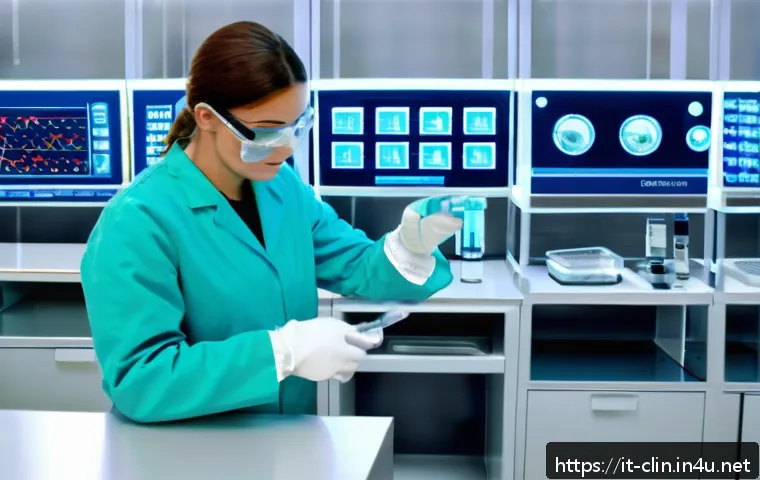 임상병리사 해외 취업 가능성 - A modern clinical laboratory scene in a European hospital, featuring a professional laboratory techn...