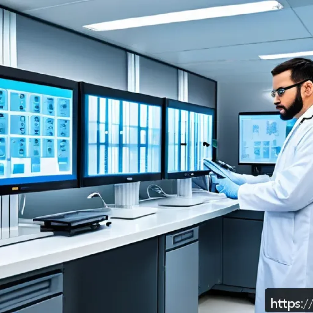 임상병리사 관련 논문 요약 - A modern clinical laboratory setting showcasing advanced automation and artificial intelligence inte...