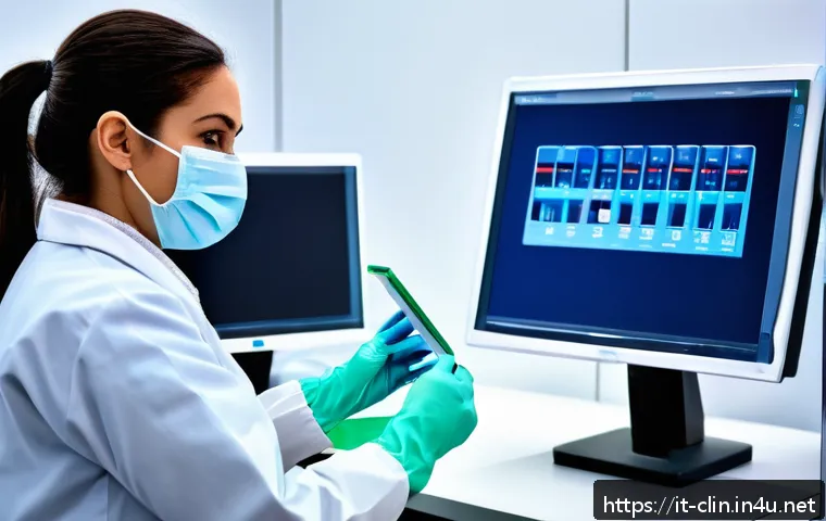 임상병리사 자격증 유지 조건 - A modern clinical laboratory technician wearing professional attire and protective gloves, carefully...