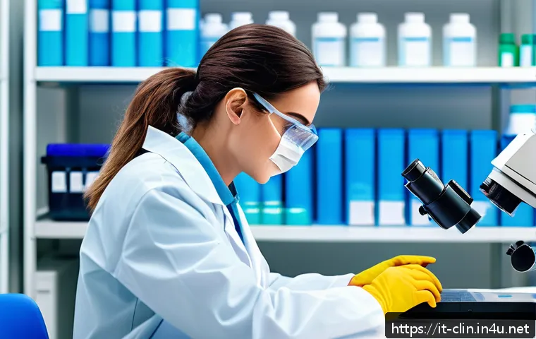 임상병리사 자격증 합격률 분석 - A modern clinical laboratory scene in Italy, showing a young professional technician in appropriate ...